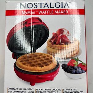 Nostalgia My Mini Personal Electric Waffle Maker 5" Red
